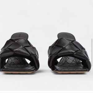 Black Woven Leather Sandals with Interwoven Straps